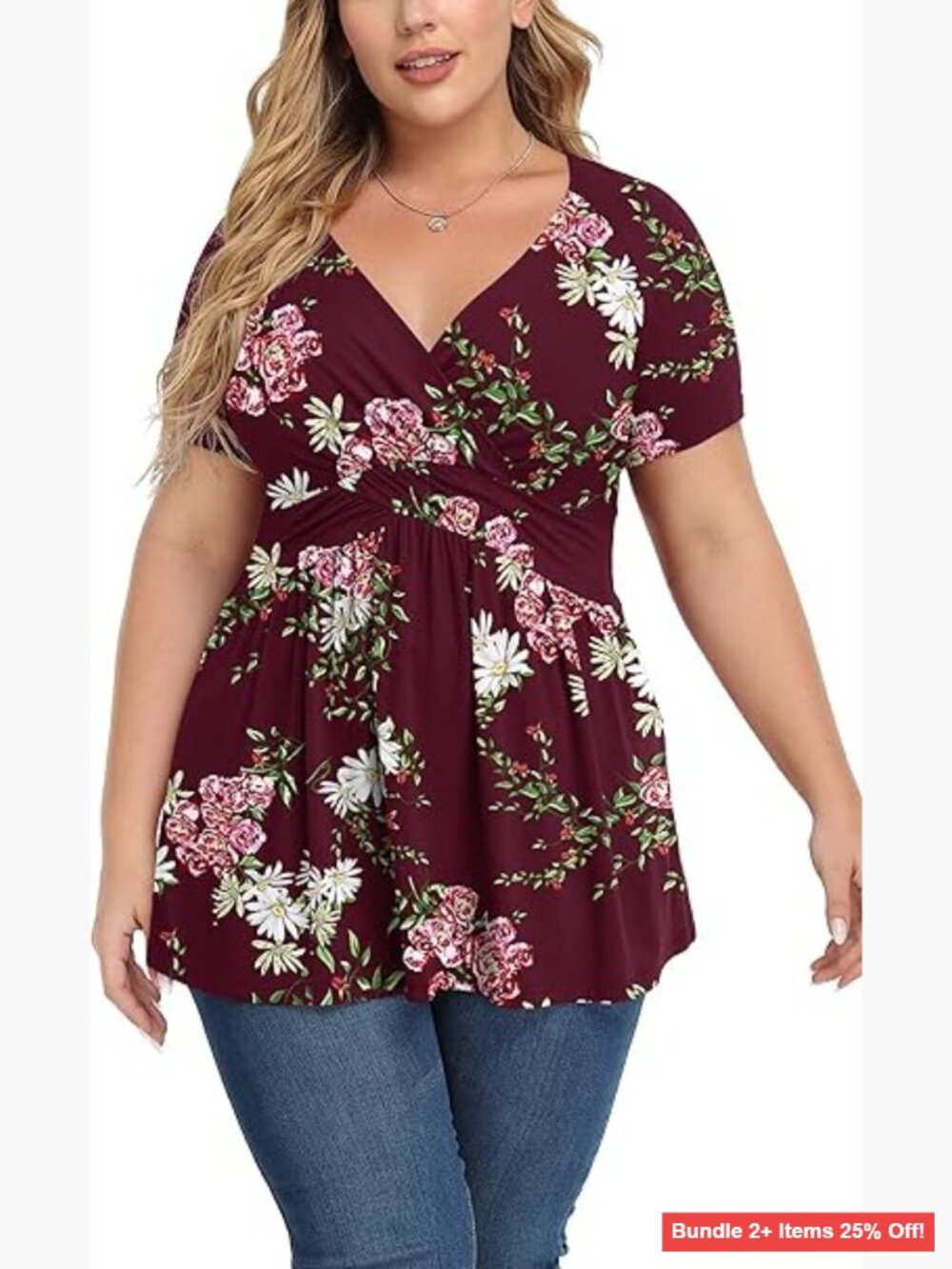 Plus Size Short Sleeve Tunic V-Neck Loose Blouse Rayon Spandex